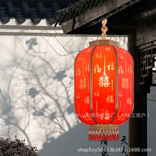 2024新款太阳能全铜结婚大红吊灯中国风阳台大门口防水古风小灯笼