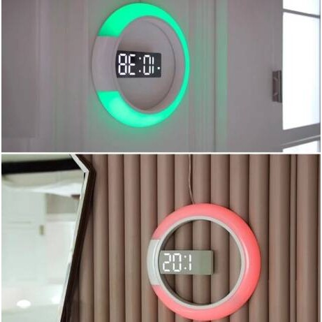 LED镜面镂空挂钟多功能创意时钟 家用客厅床头夜光可调节闹钟
