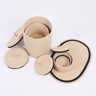 亚马逊带027新款10件套棉绳收纳篮大小高矮盖桌收纳脏衣面玩具衣