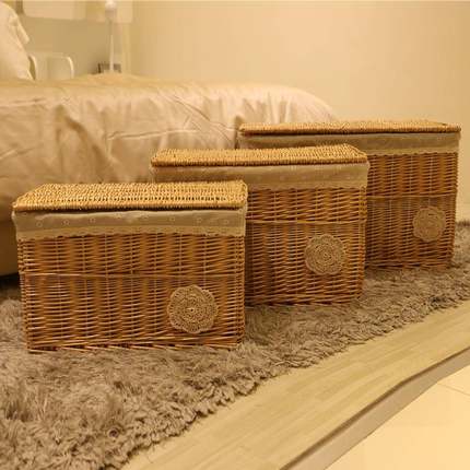 收纳筐篮藤编收柳编竹编方形带盖纳盒储编织脏衣子整理zhang435箱