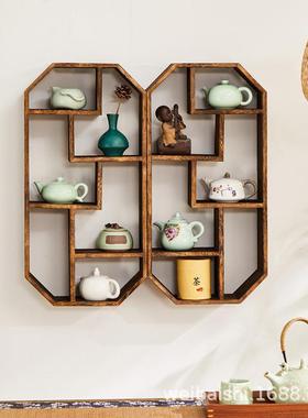 博古架实中式小型摆件木茶室收纳置物架BG016L现代阁简多宝壁约挂