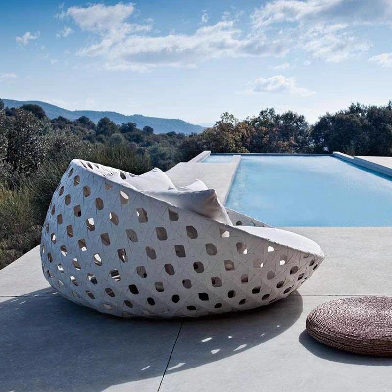 户外藤编躺床沙发床55露台仿藤圆床庭花园泳形池懒宿人民圆藤院躺