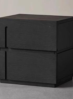 式意风极简色黑床头白蜡木实木抽屉储物65095柜设计师款床边柜置