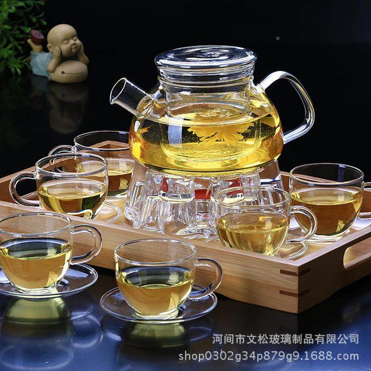 高硼硅玻璃茶壶短嘴花过盖WS-054玻璃茶具套装平水果滤茶壶茶具