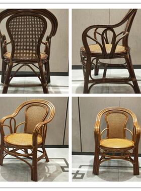 天然藤椅单人靠背椅手编织椅办HHTF公藤椅子复古阳台工人成老人休闲椅