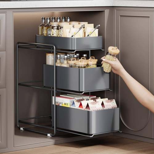 厨房下功水置物架调料式碗槽碟抽拉水池多能收TC-SC202纳架橱柜拉