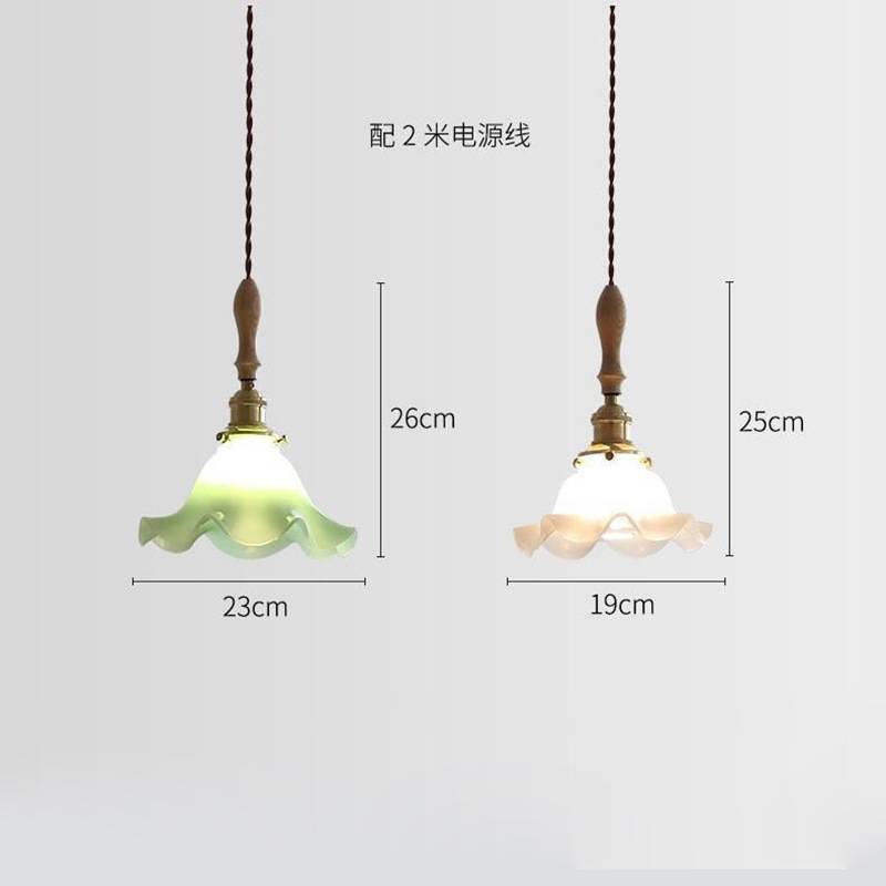 全铜日式玻璃吊灯白蜡木灯柄饭厅餐桌吧台阳台甜品店创意橱窗吊灯