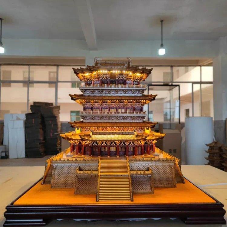 中国木雕挂件家居装饰中式摆件工艺品古建模型50公分高楠木鹳雀楼