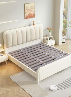 奶奶油风30油风白色实木床1..5m18米现代简约主家用卧小户储型单