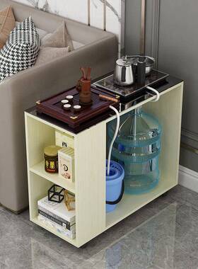 钢玻璃沙发几客茶厅角柜免漆边移动茶桌小几带轮子17375烧水柜化