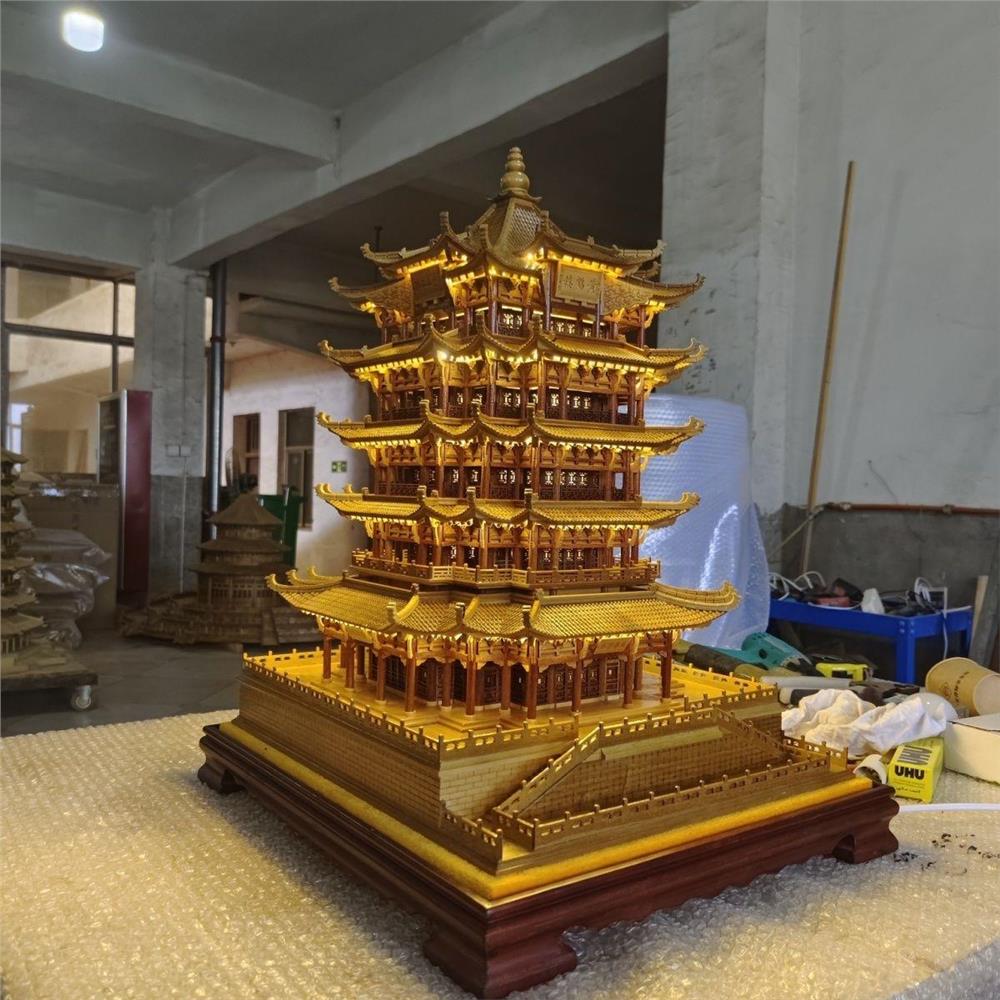 中国四大名楼家居装饰摆件礼品工艺品古建模型50公分高楠木黄鹤楼