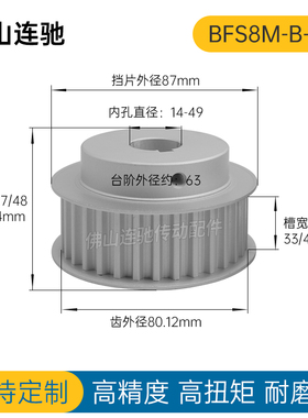 定制S8M32齿同步带轮凸台槽宽33/44BF型同步皮带轮齿轮32S8M.300-