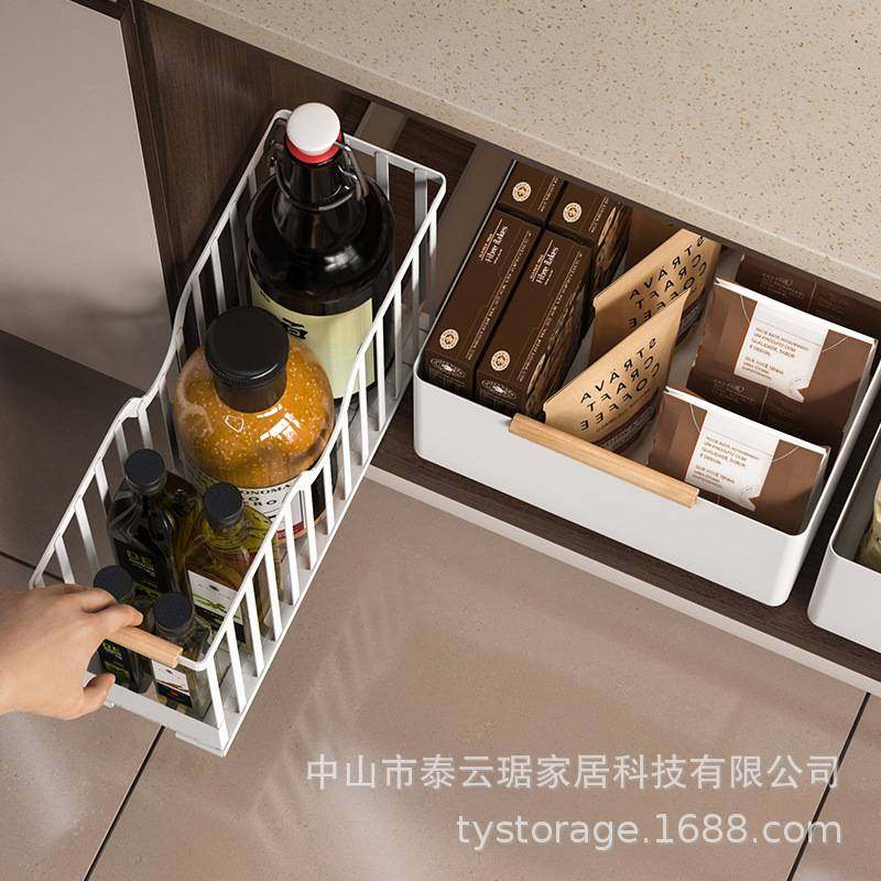 厨房抽拉式调料置物架极窄抽拉篮橱柜下水槽加深抽拉式置物架窄缝