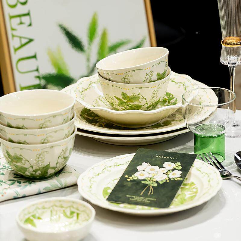 康K陌(A新NGMO)小清餐具套装家用瓷陶碗奶白春玲碟碗具高颜值碗