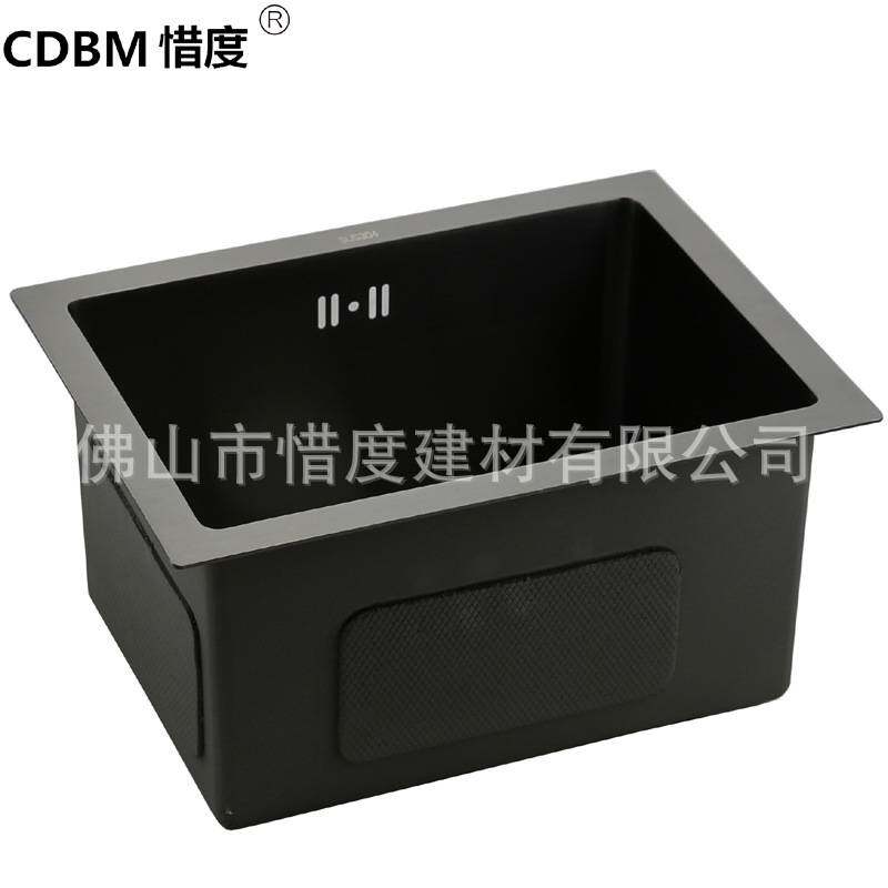 304不锈钢手工水槽单槽水斗纳米黑吧台小户型40*30含抽拉龙头套装