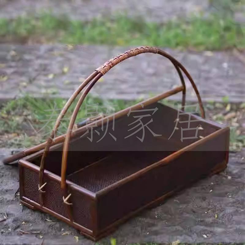 样板间现代中式诧寂风厨房花瓶竹篮陶盘竹筷装饰品摆件搭配组合