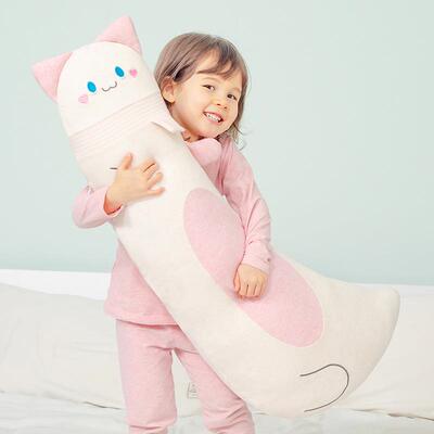 纯棉粉猫咪枕儿童侧睡夹XVC腿抱安抚长条枕抱床上成人女生睡色觉