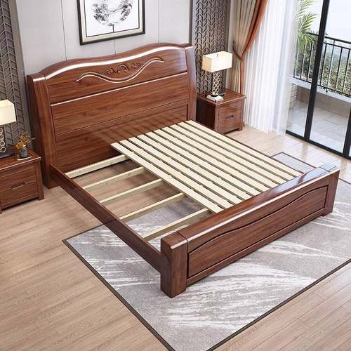 1.8米中笑脸式实木床双人床1.5米经济型储高床箱箱物桃框胡木实木