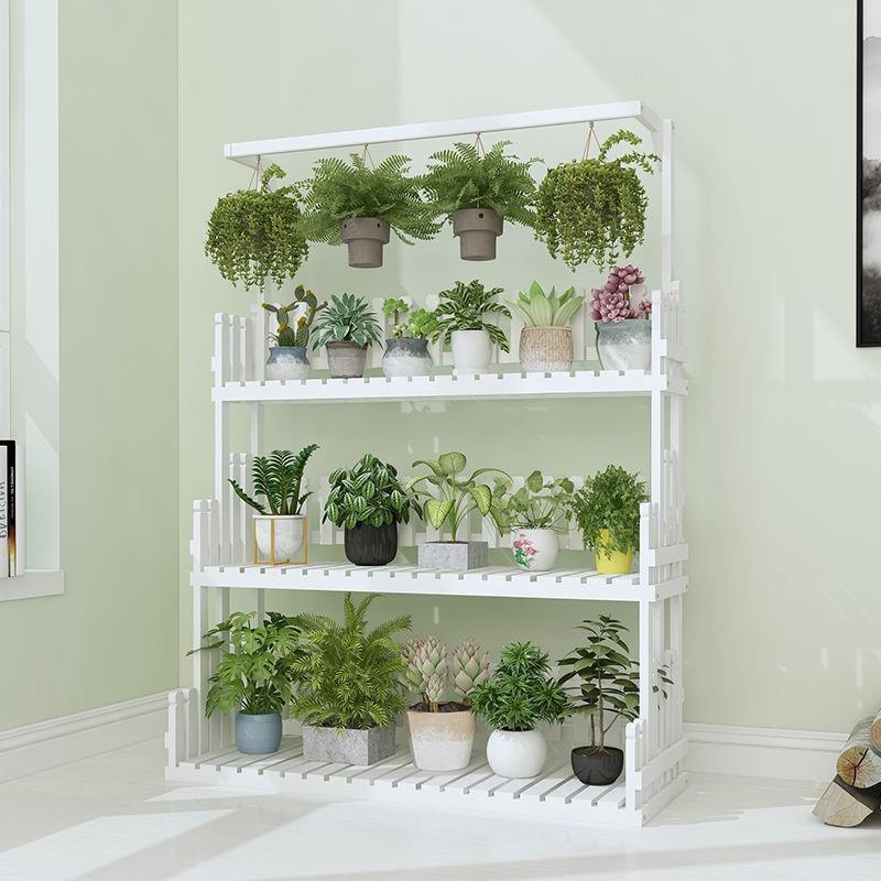 防腐实木阳台内多层碳色HTB置物栽花架带子轮多室肉花架可移盆动