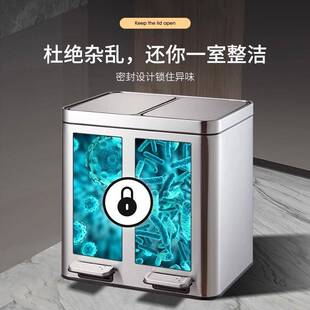 厂家直销不锈钢垃圾桶100L商用带盖厨房分类桶多色款式干湿分类垃