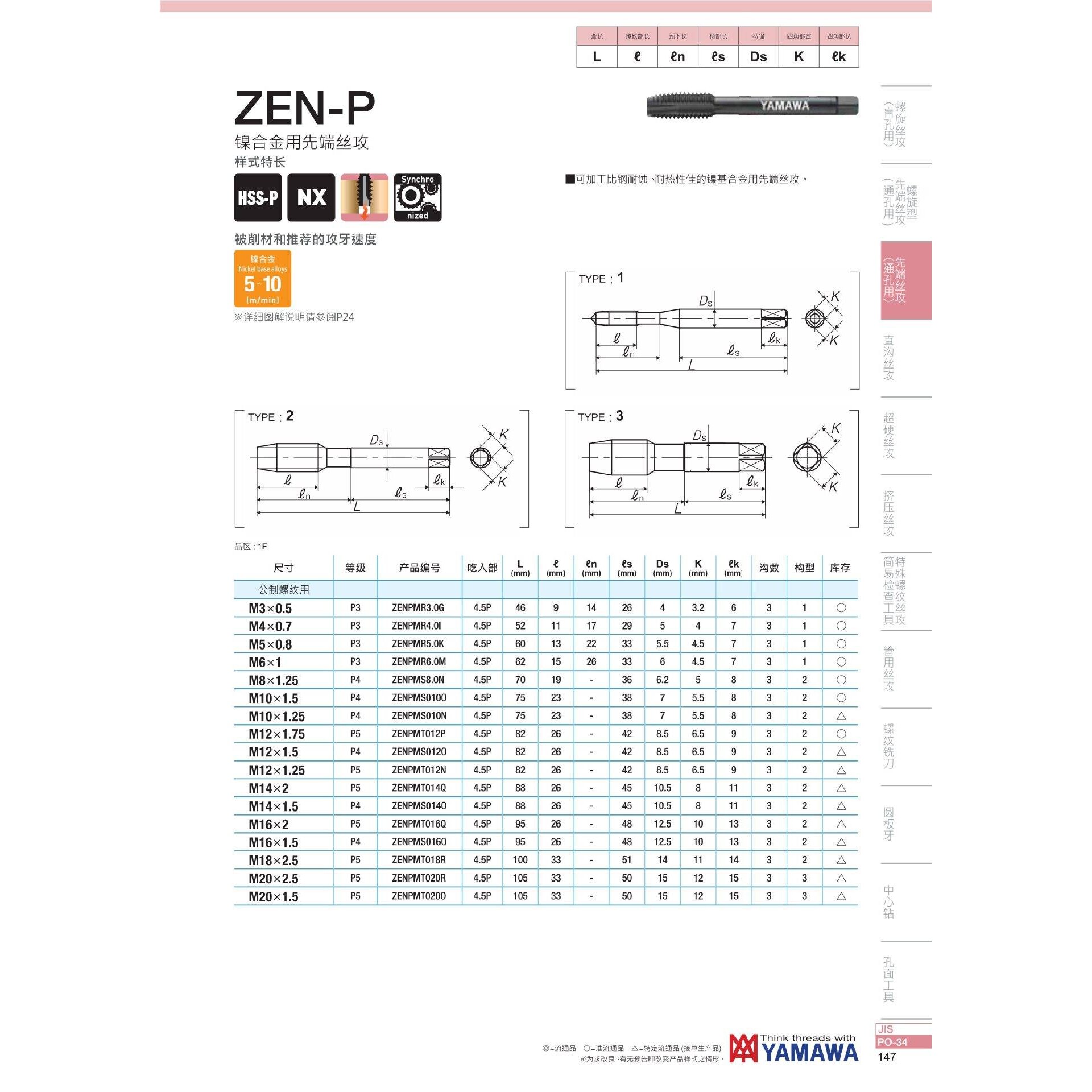 弥满和YAMAWA高硬度难削材丝锥ZEN-PM10/12HRC45度钢件