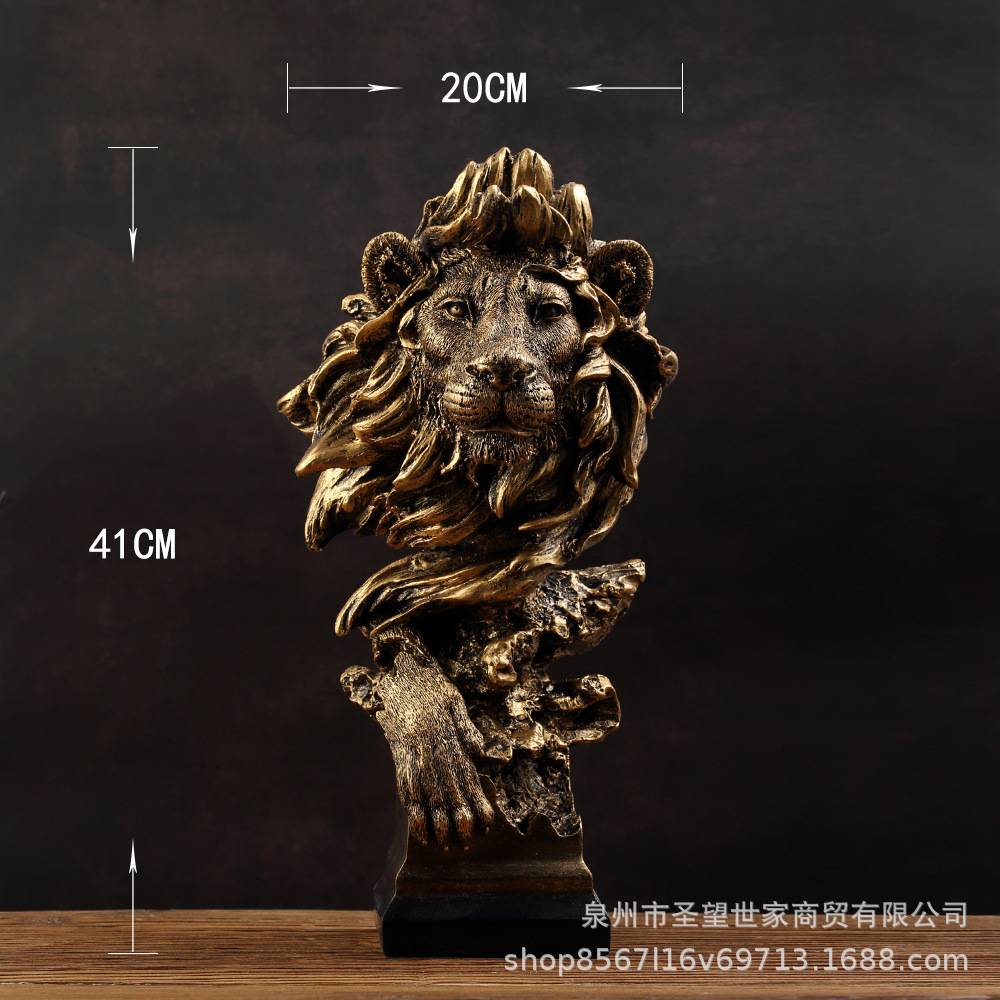 美式仿铜狮子头像复古动物树脂工艺品摆件玄关办公室酒柜软装装饰