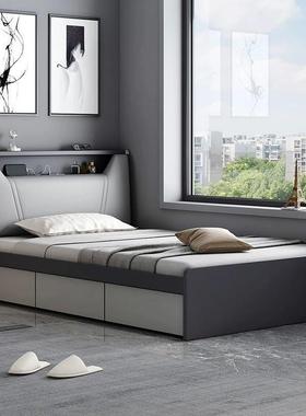 代简约1现21341米12米单用人床小户型.带灯高箱储物床家榻榻米收