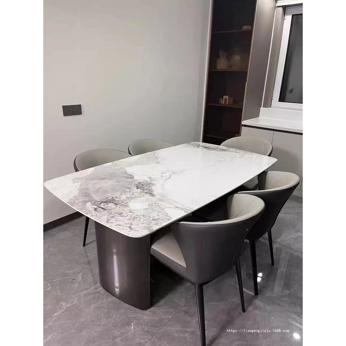 意式奢轻现代岩板客厅餐桌高椅组合网红光小无品牌/户型亮端餐厅