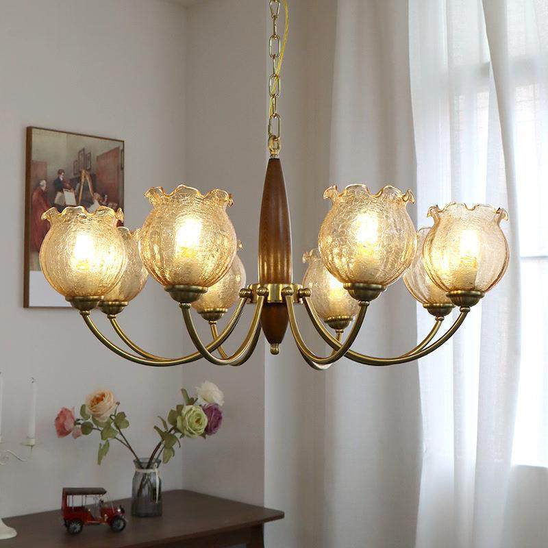 花中全铜胡吊桃木古色客厅灯全光谱766实木餐厅复古美式民宿朵玻,家装灯饰光源,智能吊灯,淘宝优惠券,粉丝福利购,淘宝优惠卷