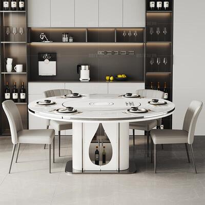 5V202ILZ5新板多功能餐桌椅合轻奢伸缩折叠方岩圆两用款80cm内嵌