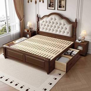 木床主卧中古风高箱储物软包雅公实主床复古双 886 ?麦式 嘉美XBN