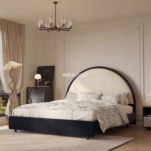 床现代极简布艺轻奢丝绒布艺双布人床法式 卧NFX室黑色复古风床绒