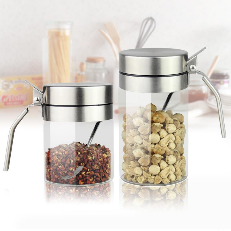 304不锈钢盖玻璃HYwuxqkq味瓶调料罐鸡调盐胡精椒房粉罐佐料盒厨