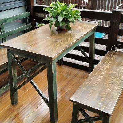 000222J&可定实木做椅古旧复桌电脑桌户外阳台花店长桌方形工作台