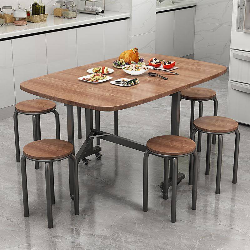 折叠桌餐桌家用简易长方桌形饭可见详情组折叠桌带子移动轮桌椅合