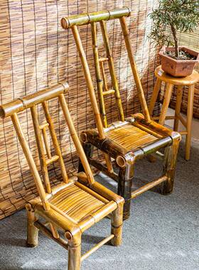 老式靠椅背古竹椅子纯手工茶馆统怀旧传竹编小竹小藤椅复IMQ竹凳