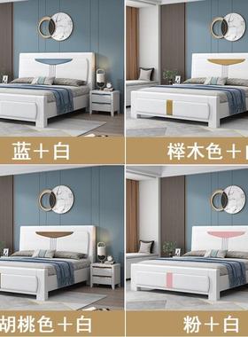白66565色全实木床现代工简1.8米橡木主卧双约人床1.大5储物婚床
