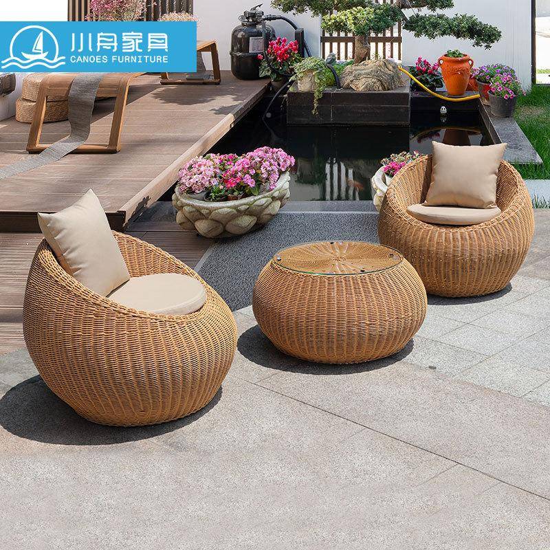 户外沙发2-7--1庭院露台藤三件套椅茶花圆形园休闲几藤编家具藤沙