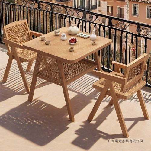 实木阳茶台桌椅合简约洽谈网红一桌两椅桌小户型休闲藤椅三b99598