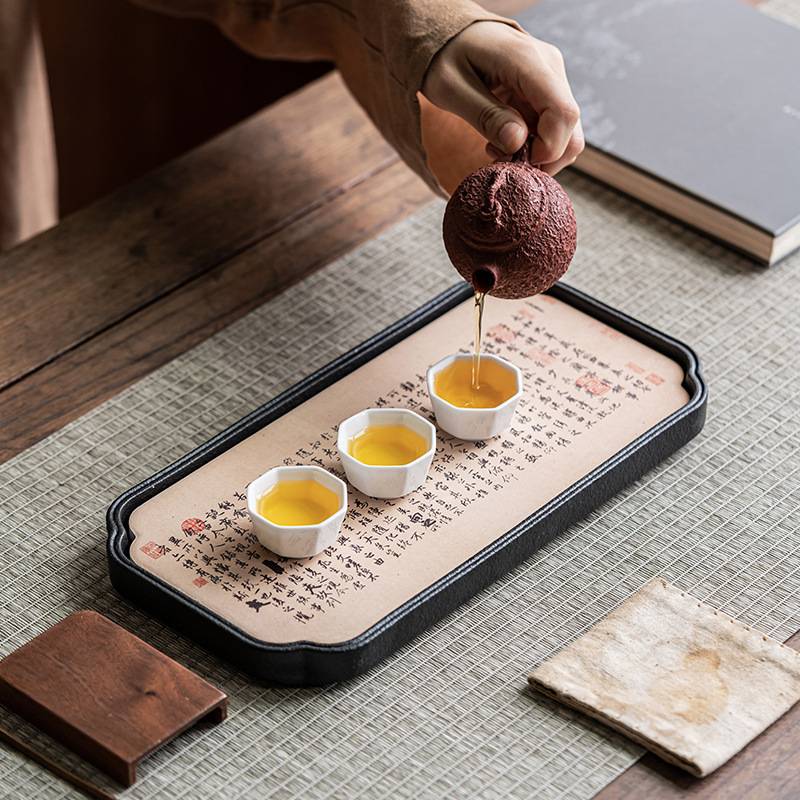 陶瓷壶承吸水速干泡台茶盘长方复古国潮小型家用中式茶壶底座托盘
