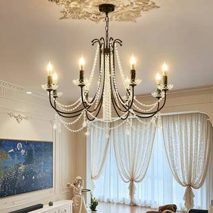 法式 中古蜡烛餐厅卧公主复房别墅氛围感吊 古水晶客室664厅主美式