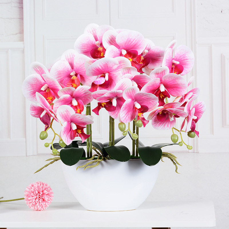 工厂直销蝴蝶兰仿真花摆件客厅手感兰花假花桌面花艺餐桌花娟花