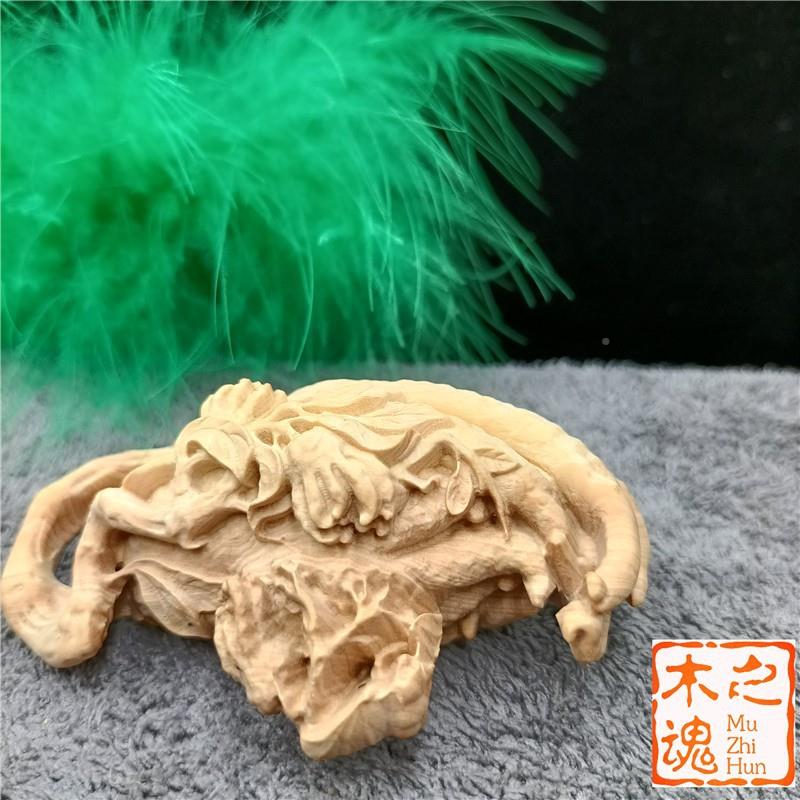 茶件小叶杨木雕刻家居宠佛手把件挂男士复古随身黄文玩车挂装BIB