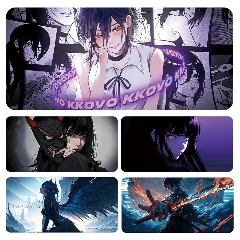 黑白动漫滑鼠垫超大简约二次元电竞男生电脑办公桌垫大号键盘垫子