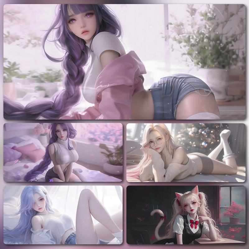 动漫美女鼠标垫超大号男生电脑办公桌面垫定制电竞游戏宿舍桌垫子