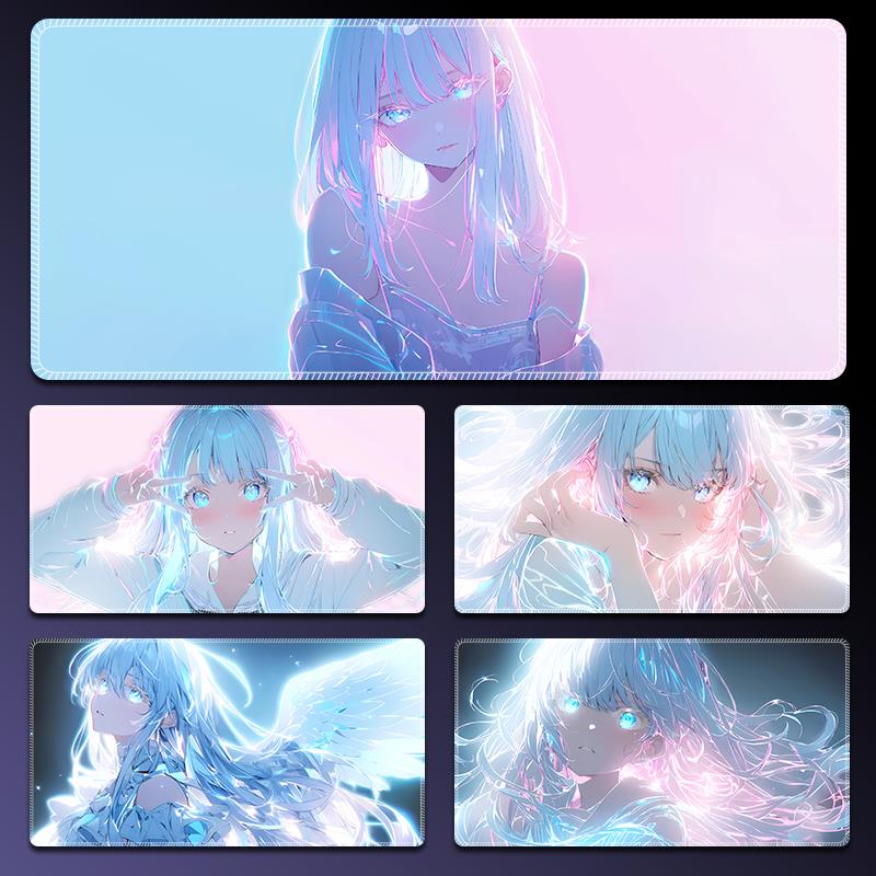 发光女孩滑鼠垫家用办公桌垫超大号电竞游戏键盘垫加厚防滑锁边