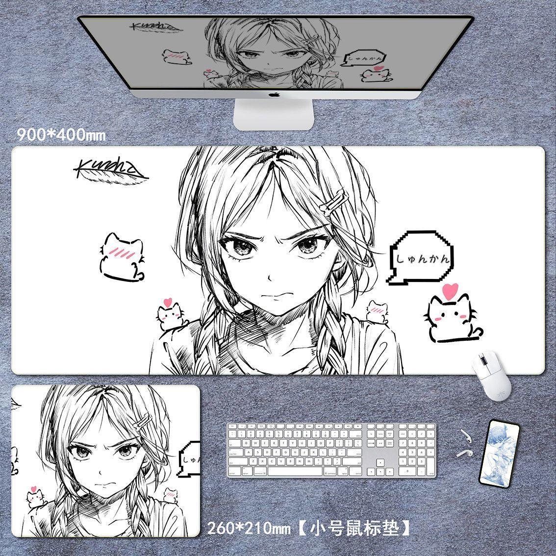 Kuroha不语欲语线稿二次元游戏电竞鼠标垫超大办公书桌电脑桌垫男