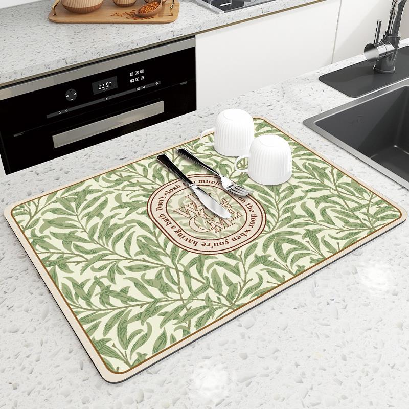 美式覆古厨房软i硅藻泥沥水垫家用台面垫隔热垫子碗筷盘干燥垫杯