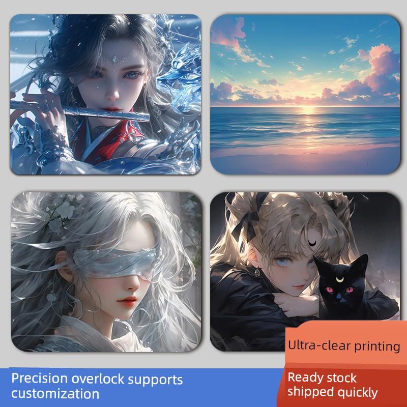 动漫鼠标垫小二维男孩女孩中电脑桌垫办公游戏加厚边定制