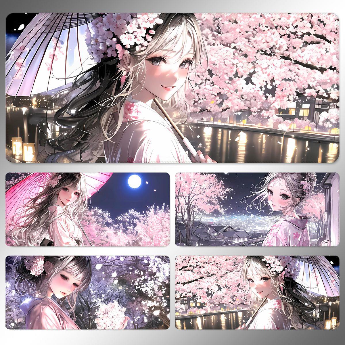 樱花少女超大号滑鼠垫古早感高颜值电竞游戏办公电脑键盘垫书桌垫